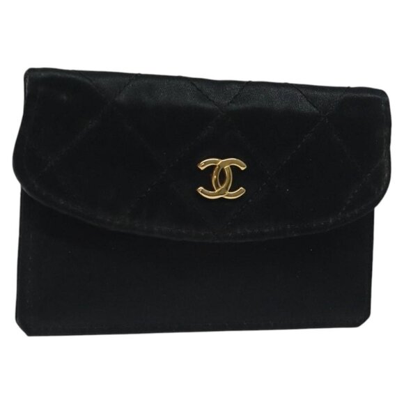 CHANEL Card Case Satin Black CC Auth bs23993 - Picture 1 of 16